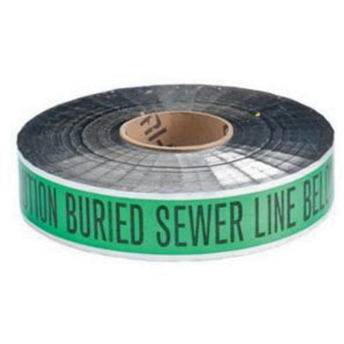 Ruban d'avertissement de danger souterrain Sewer Line Identoline, 2" la x 1000' lo, Noir sur vert Action Paper