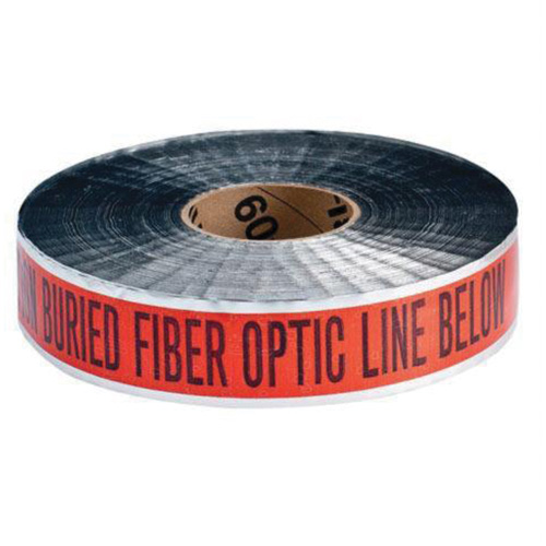 Ruban d'avertissement de danger souterrain Fiber Optic Line Identoline, 2" la x 1000' lo, Noir/orange Action Paper