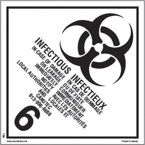 TDG Shipping Labels, Class 6.2, Infectious Substances, Paper Action Paper