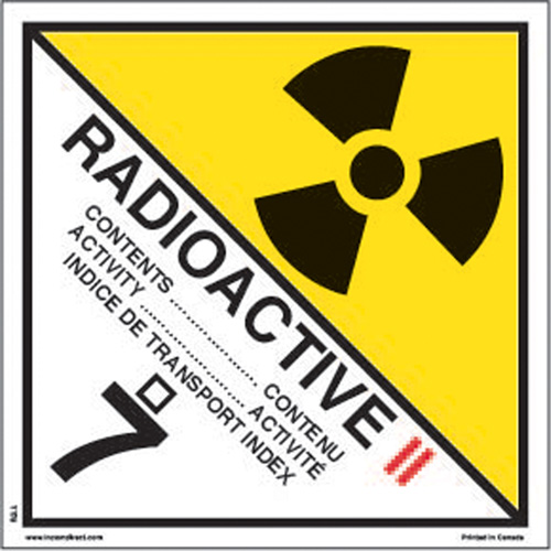 TDG Shipping Labels, Class 7, Radioactive II, Paper Action Paper