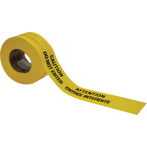 Barricade Tape, Bilingual, 3" W x 1000' L, 3.5 mils, Black on Yellow Action Paper