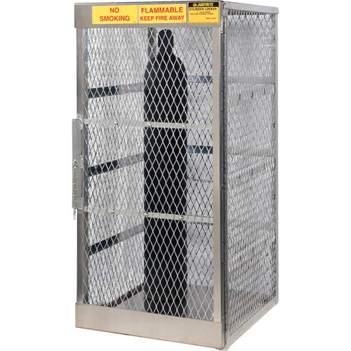 Aluminum LPG Cylinder Locker Storage, 10 Cylinder Capacity, 30" W x 32" D x 65" H, Silver Action Paper