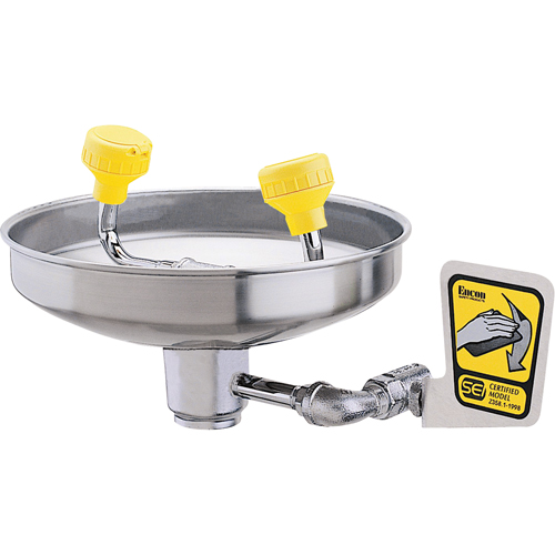 Eyewash With Acetal Heads, Wall-Mount Installation, Stainless Steel Bowl Action Paper
