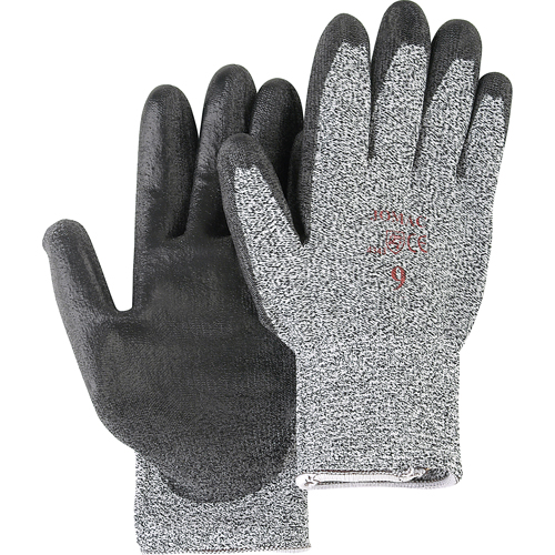 Gants de tricot poivre & sel avec rev&ecirc;tement de paume noir, Taille Petit/7, Rev&ecirc;tement Polyur&eacute;thane, Enveloppe en PEHP, ANSI/ISEA 105 niveau 2 Action Paper