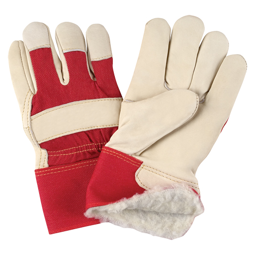 Gants d'ajusteur rouge & blanc doubl&eacute;s pour l'hiver de premi&egrave;re qualit&eacute;, 2T-Grand, Paume en Cuir fleur de vache, Doublure en Boa Action Paper