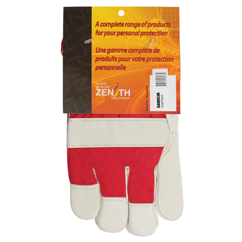 Gants d'ajusteur rouge & blanc doubl&eacute;s pour l'hiver de premi&egrave;re qualit&eacute;, Grand, Paume en Cuir fleur de vache, Doublure en Boa Action Paper