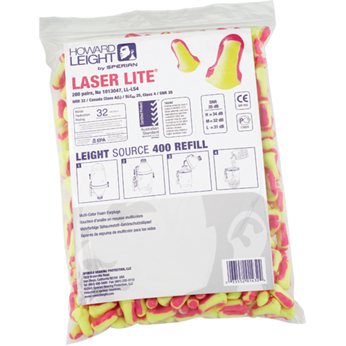 Howard Leight Laser Lite&reg; Single-Use Earplugs, Bulk - Polybag Action Paper