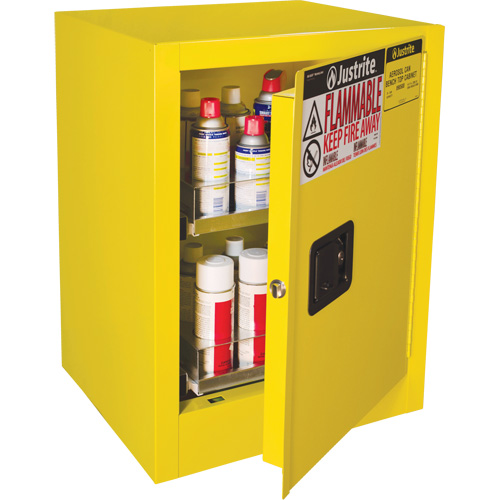 Sure-Grip&reg; EX Benchtop Flammable Safety Cabinet, 24 gal., 1 Door, 21" W x 27" H x 18" D Action Paper