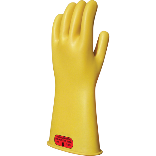 Yellow Natural Rubber Insulating Gloves, ASTM Class 0, Size 8, 11" L Action Paper