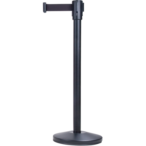 Free-Standing Crowd Control Barrier, Steel, 35" H, Black Tape, 7' Tape Length Action Paper