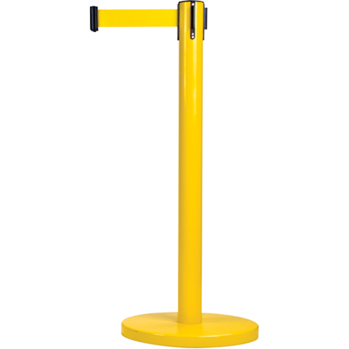 Free-Standing Crowd Control Barrier, Steel, 35" H, Yellow Tape, 7' Tape Length Action Paper
