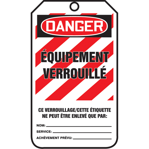 &eacute;tiquettes de s&eacute;curit&eacute; - Verrouillage, Papier cartonn&eacute;, 3-1/8" la x 5-7/8" h, Français Action Paper