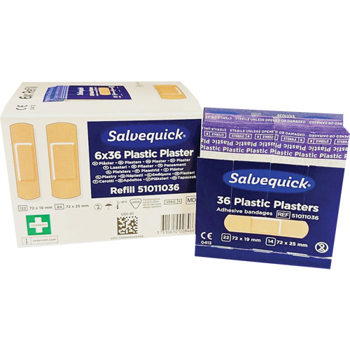 Syst&egrave;mes de distribution de bandages Salvequick - recharges st&eacute;riles, Rectangulaire/carr&eacute;e, Plastique, St&eacute;rile Action Paper