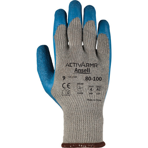 ActivArmr&reg; 80-100 Gloves, 9/Large, Rubber Latex Coating, 10 Gauge, Polyester/Cotton Shell Action Paper
