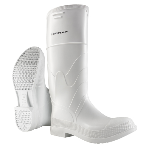 White Boots, PVC, Steel Toe, Size 6, Puncture Resistant Sole Action Paper