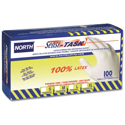 North&reg; Sensi-Task Disposable Gloves, Small, Latex, 5-mil, Powder-Free, White Action Paper