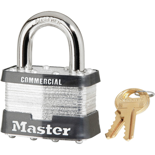 Laminated Padlock, Silver, Keyed Alike, Laminated Steel, 2" Width Action Paper