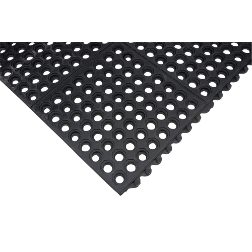 Tapis modulaire antifatigue, Nid d'abeilles, 3' x 3' x 1/2", Noir, Caoutchouc naturel Action Paper