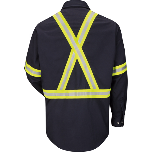 Work Shirt with Reflective Trim, Cotton/Nylon, Small, Navy Blue Action Paper