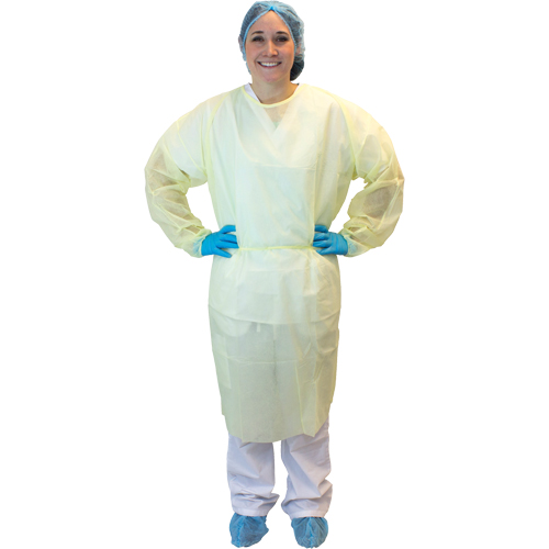 Isolation Gowns with Ties, X-Large, Yellow, Polypropylene Action Paper