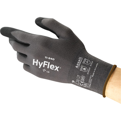 Hyflex&reg; 11-840 Gloves, 9/Large, Foam Nitrile Coating, 15 Gauge, Nylon Shell Action Paper