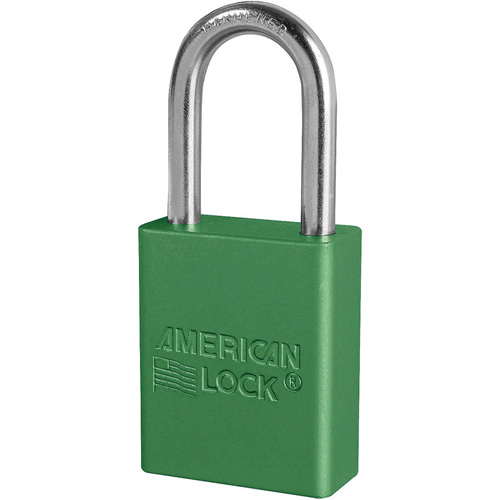 American Lock&reg; Safety Padlocks, Green, Keyed Alike, Aluminum, 1-1/2" Width Action Paper