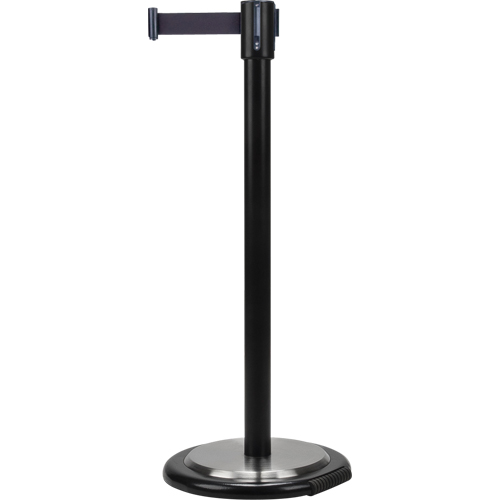Free-Standing Crowd Control Barrier, Steel, 35" H, Black Tape, 7' Tape Length Action Paper