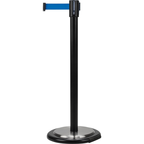 Free-Standing Crowd Control Barrier, Steel, 35" H, Blue Tape, 7' Tape Length Action Paper