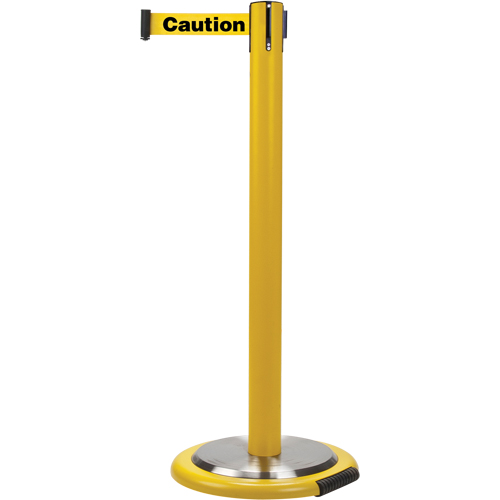Barri&egrave;res sur pieds pour le contr&ocirc;le des foules, Acier, 35" h, Ruban Jaune, Longueur du ruban 7' Action Paper