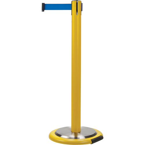 Free-Standing Crowd Control Barrier, Steel, 35" H, Blue Tape, 7' Tape Length Action Paper