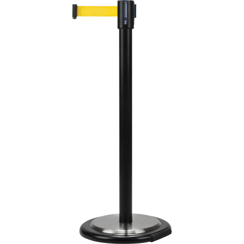 Free-Standing Crowd Control Barrier, Steel, 35" H, Yellow Tape, 12' Tape Length Action Paper