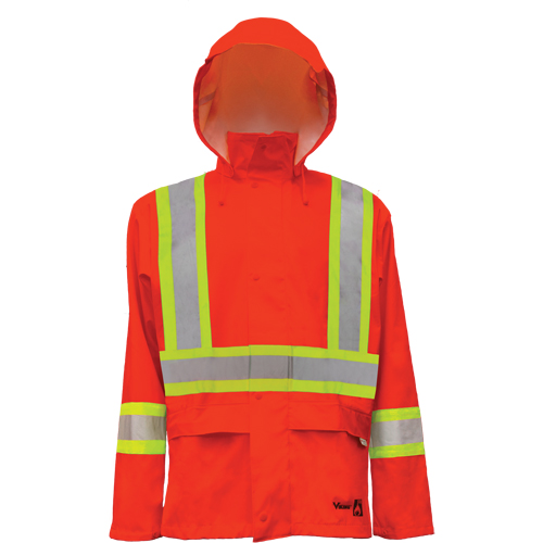 Vestes de s&eacute;curit&eacute; imperm&eacute;ables ignifuges haute visibilit&eacute; en polyur&eacute;thane, Petit, Orange haute visibilit&eacute; Action Paper