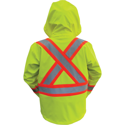 Hi-Vis FR/PU Safety Rain Jackets, Small, High Visibility Lime-Yellow Action Paper