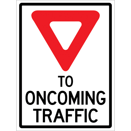 Enseigne enroulable de circulation  Yield to Oncoming Traffic , 36" x 48", Vinyle, Anglais avec pictogramme Action Paper