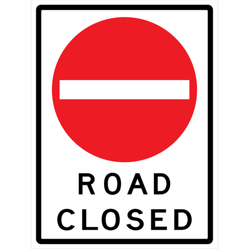 Enseigne enroulable de circulation  Road Closed , 36" x 48", Vinyle, Anglais avec pictogramme Action Paper