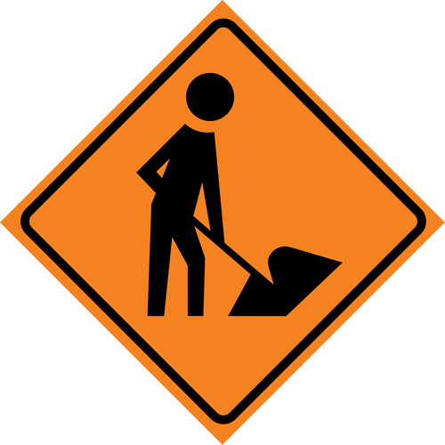 Men at Work Roll-Up Traffic Sign, 29-1/2" x 29-1/2", Vinyl, Pictogram Action Paper