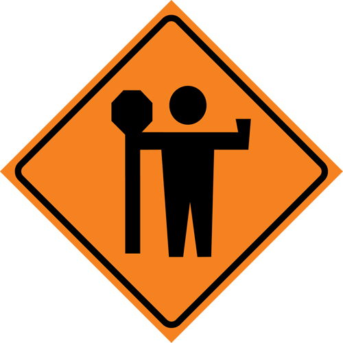 Flagman Roll-Up Sign Traffic Sign, 29-1/2" x 29-1/2", Vinyl, Pictogram Action Paper