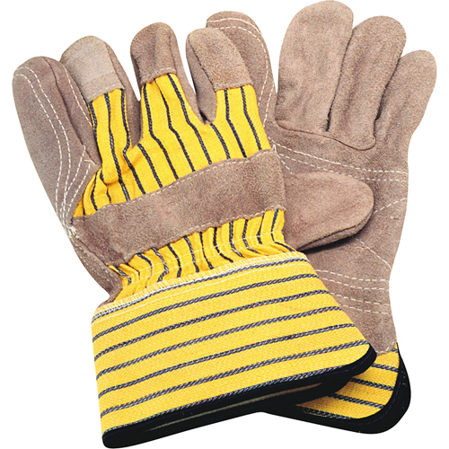 Double-Palm Fitters Gloves, Large, Split Cowhide Palm, Cotton Inner Lining Action Paper