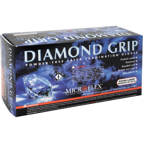 Diamond Grip Examination Gloves, 2X-Large, Latex, 8-mil, Powder-Free, Yellow, Class 2 Action Paper