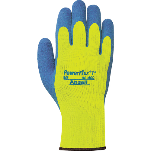 Gants PowerFlex T° Hi Viz 80-400, 7/Petit, R&ecirc;vetement Latex de caoutchouc, Calibre 7, Enveloppe en Tissu &eacute;ponge Action Paper