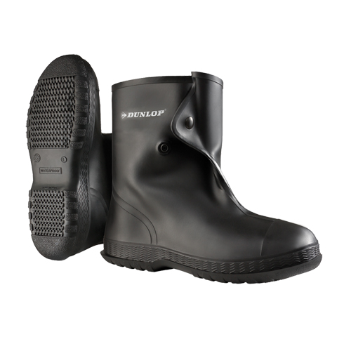 10" Black Overboots, PVC, Snap Closure, Fits Men's 6 - 7 Action Paper