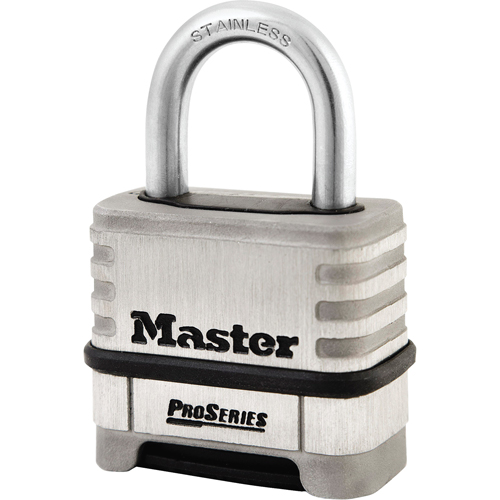 ProSeries&reg; Combination Padlock, Silver, Stainless Steel, 2-1/4" Width Action Paper