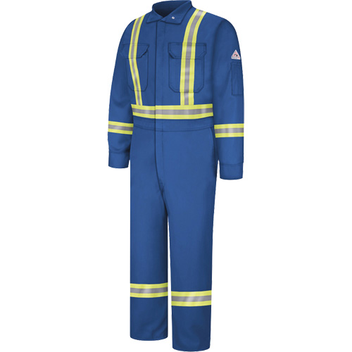 Flame-Resistant Premium Coveralls with Reflective Trim, Size 38, Royal Blue, 12.2 cal/cm² Action Paper