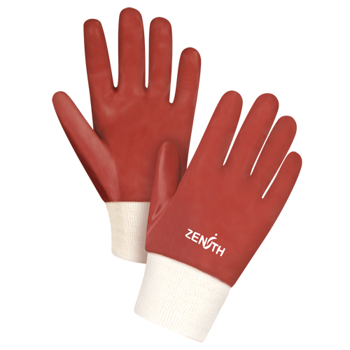 Red Smooth-Finish Chemical-Resistant Gloves, Size Large/9, 10" L, PVC, Interlock Inner Lining, 47-mil Action Paper
