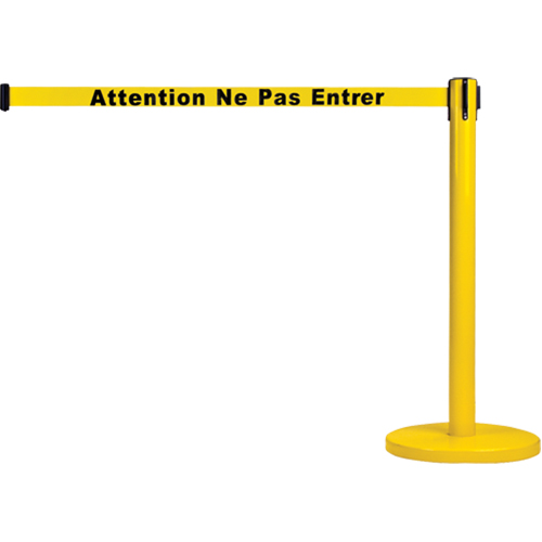 Barri&egrave;re autonome pour le contr&ocirc;le des foules, Acier, 35" h, Ruban Jaune, Longueur du ruban 7' Action Paper