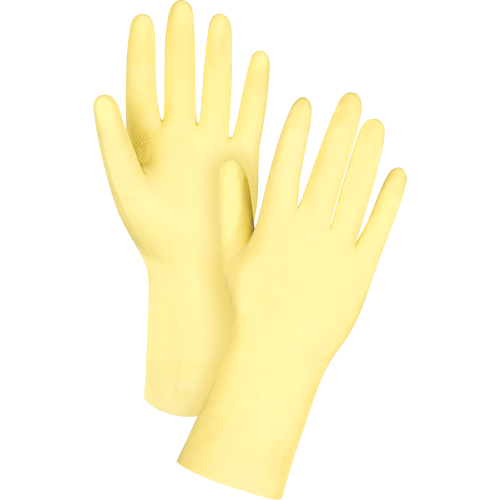 Premium Canary Yellow Chemical-Resistant Gloves, Size Large/9, 12" L, Rubber Latex, Flock-Lined Inner Lining, 18-mil Action Paper