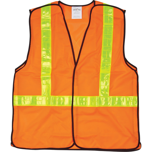 5-Point Tear-Away Traffic Safety Vest, High Visibility Orange, Medium, Polyester Action Paper