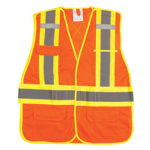 CSA Compliant High Visibility Surveyor Vest, High Visibility Orange, 2X-Large, Polyester Action Paper