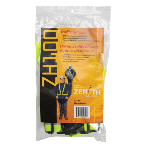 Standard-Duty Safety Harness, High Visibility Lime-Yellow, Silver Reflective Colour, X-Large Action Paper