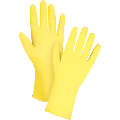Premium Canary Yellow Chemical-Resistant Gloves, Size Small/7, 12" L, Rubber Latex, Flock-Lined Inner Lining, 15-mil Action Paper